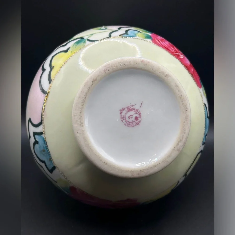Vintage Trademarked Hand Painted Floral Ceramic Three Handled Vase, Cottagecore - Picture 4 of 9
